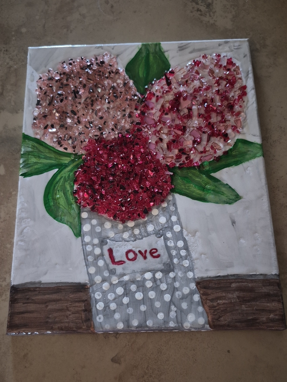 Pink and Red Crushed Glass Peony Wall Art Canvas - Love Vase